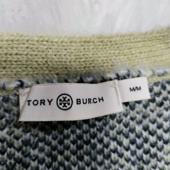 Tory Burch Light Green Mohair-Blend Plaid Brushed Intarsia-Knit Cardigan Medium - Picture 8 of 15
